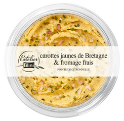 A valoir pour l'achat d'un tartinable Carottes jaunes cultivées en Bretagne, Fromage frais, patate douce & citronnelle de  l'atelier Blini 175g
