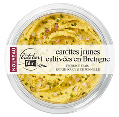 A valoir pour l'achat d'un tartinable Carottes jaunes cultivées en Bretagne, Fromage frais, patate douce & citronnelle de  l'atelier Blini 175g